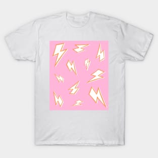 Sketchy Orange and White Lightning Bolts on Pink T-Shirt